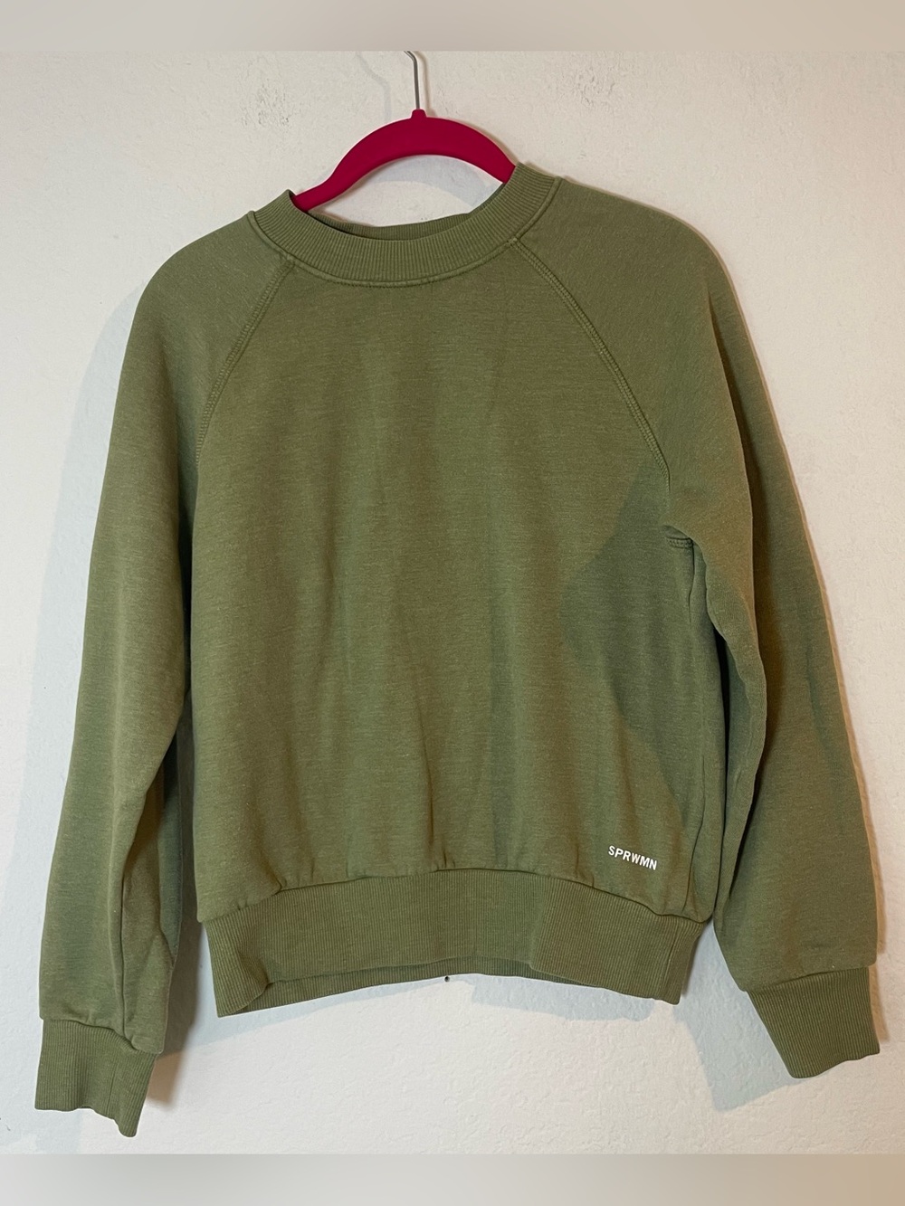 SPRWMN women’s olive green crewneck pullover sweatshirt size M